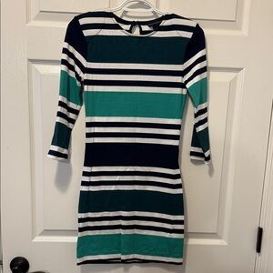 French Connection Striped Navy and Green Bodycon Dress